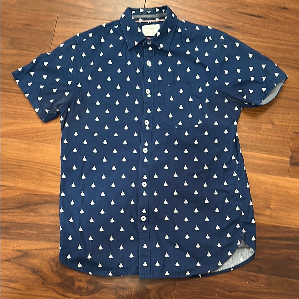 Denim & Flower Blue and White Casual Button Down Shirt Nautical Design